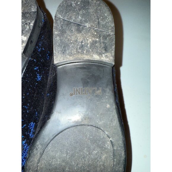 Platini Mens Black & Blue Velvet Loafers Size 8.5